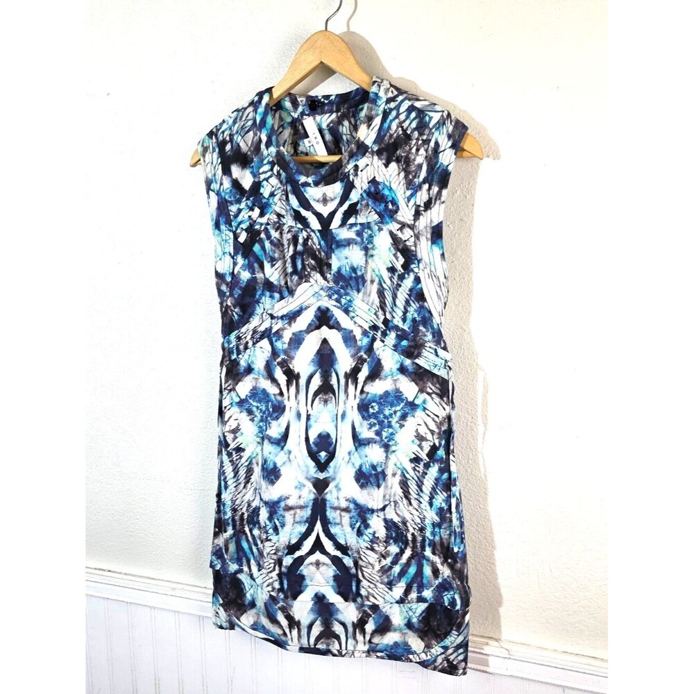 IRO Paris Dress Womens 36 FR US 4 Blue Abstract Print Open Back Mini Viscose